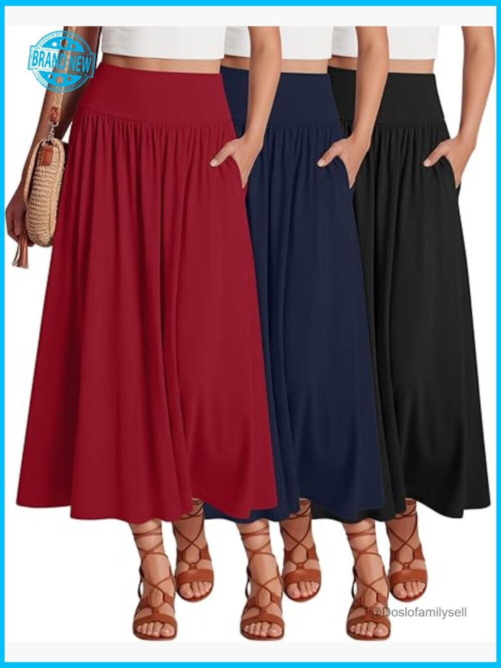 Women's Maxi Long Skirts Ankle Length High Waisted Pleated Flowy A Line with